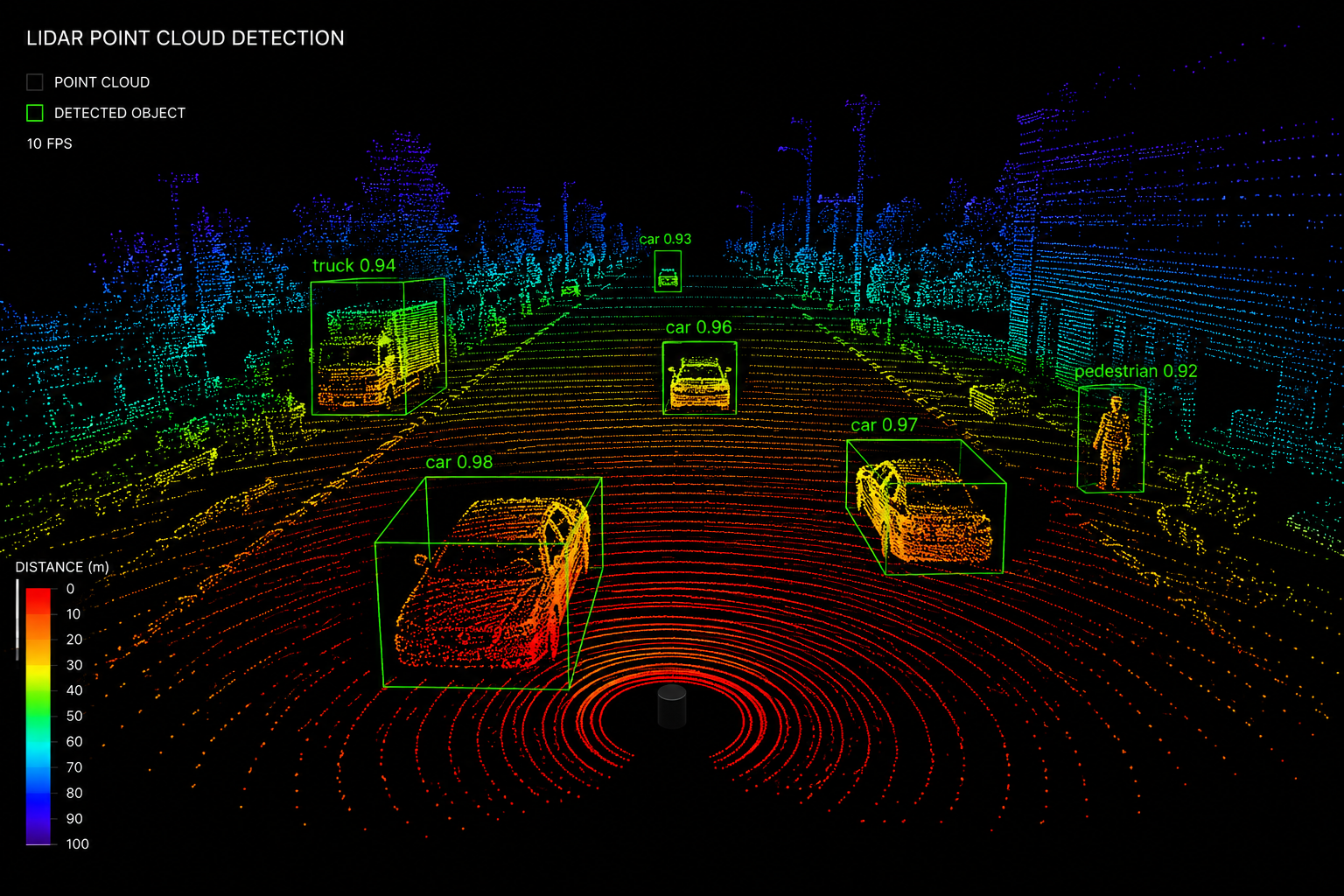 Object detection visualized with LiDAR point cloud data